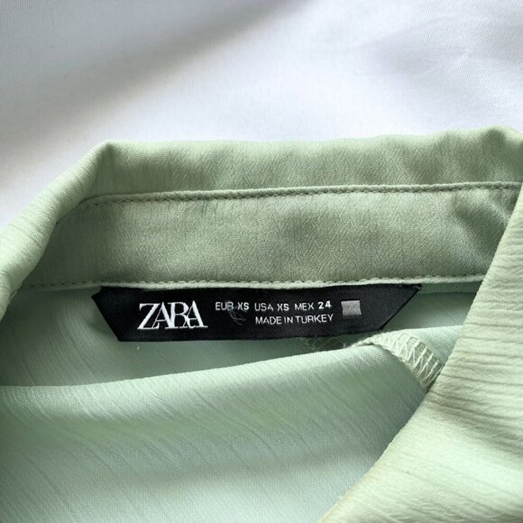 ZARA PASTEL MINT SHEER CHIFFON DOLMAN SLEEVE CROPPED BUTTON DOWN SHIRT -XS - Picture 7 of 10